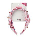 Scunci Floral Satin Headband with Gemstone Embellishments In Pink and Blue