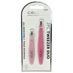 Celavi Stainless Steel 2 Piece Precision Tip Tweezer Duo Set