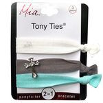 Mia Beauty Soft Elastic Hair Ties in White, Grey & Teal