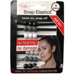 Mia Beauty 6pk Snap Elastic Hair Ties in Black, White & Grey