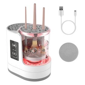 4 In 1 Electric Makeup Brush Cleaner USB Powered Automatic Brush Blender Machine With Timer Digital Display Cleaning Drying UV Disinfection Brush (Option: White)