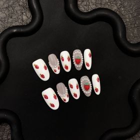 2026 Gothic Charm Press-on Nails, Valentine's Day Short Almond-shaped Press-on False Nails Set. Handmade False Nail Tips (size: L)