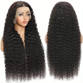 Density Brazilian Virgin Human Hair Deep Curly Lace Front Wigs Transparent HD 13x4 Lace Frontal Wigs Deep Wave 100% Real Human Hair Wigs Remy Pre (Color: Black, Hair Length: 14inch)